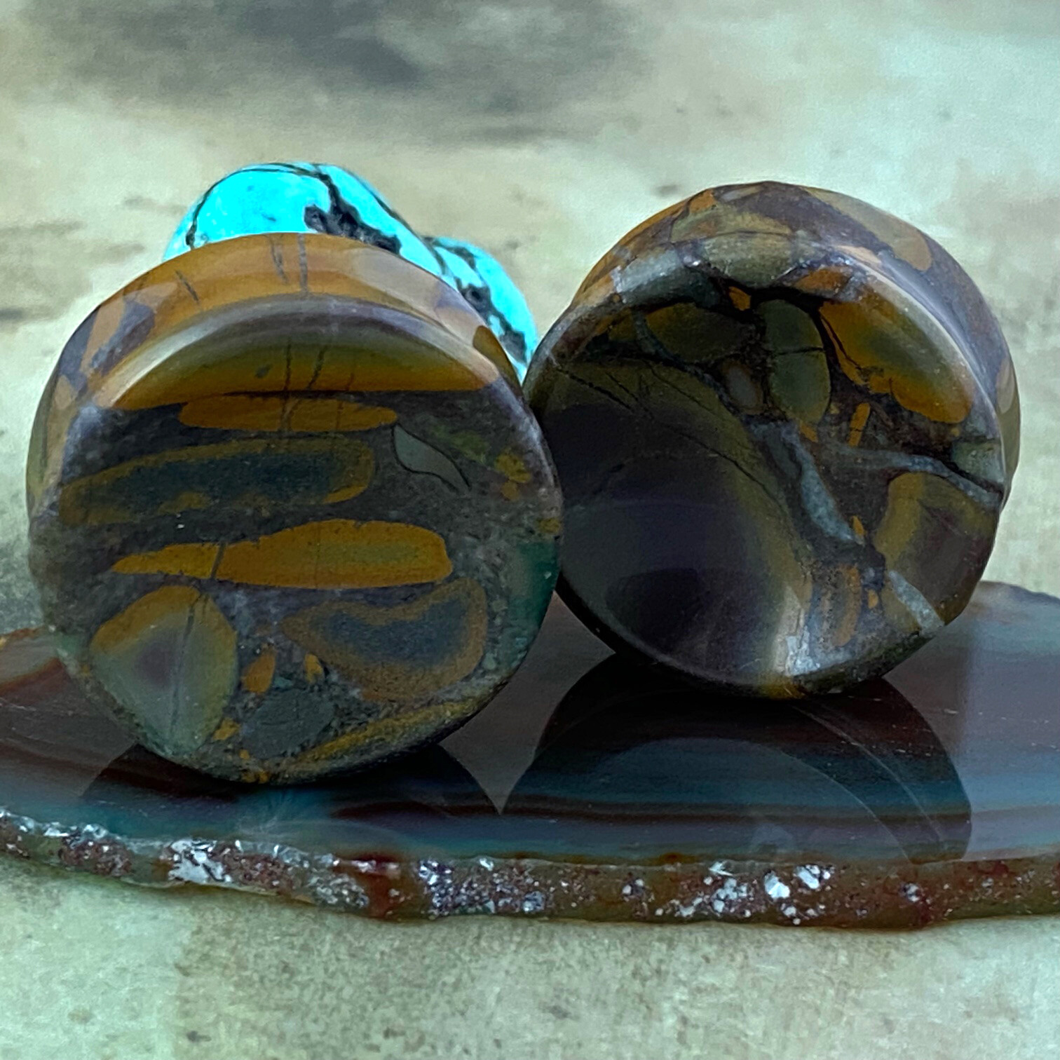 Concave Bamboo Jasper Stone Plugs (STN-755) gauges PICK SIZE