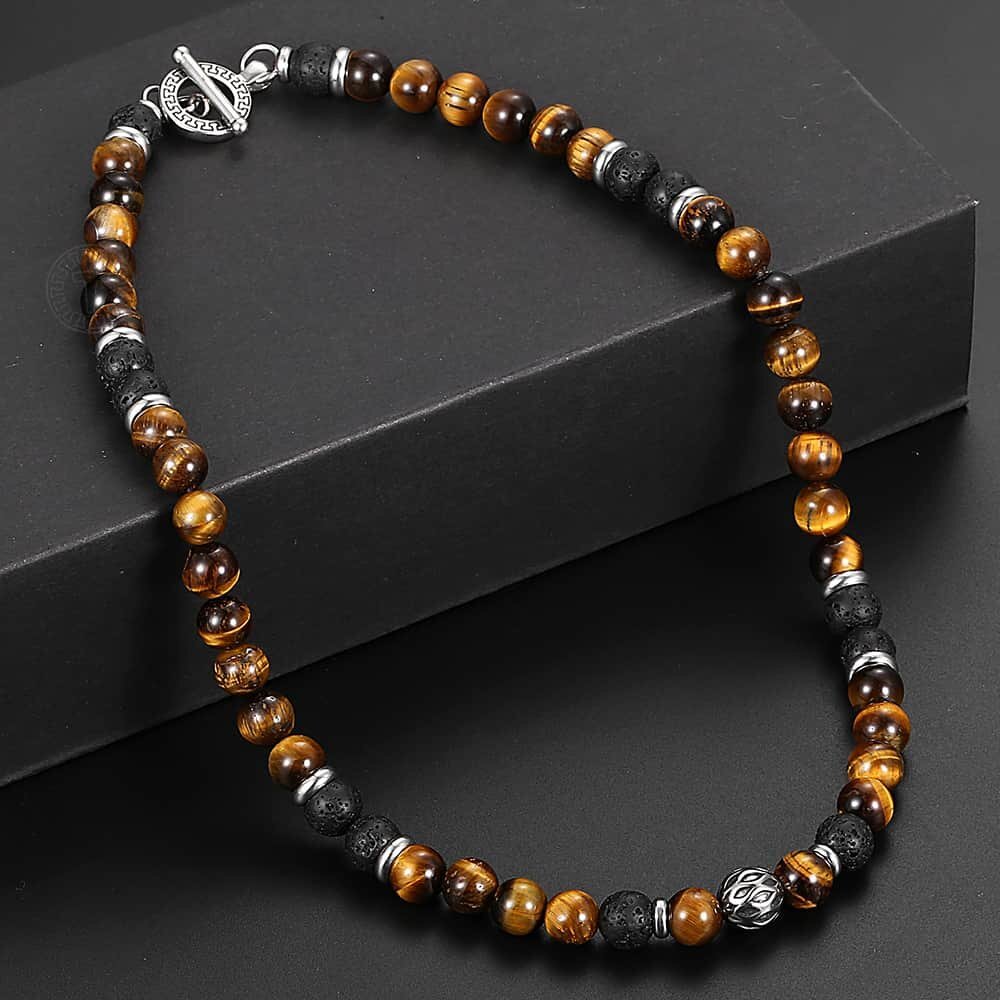 Trendsmax 8mm Men Boys Natural Tiger Eye Beaded Necklace Choker 18/20/24 inches