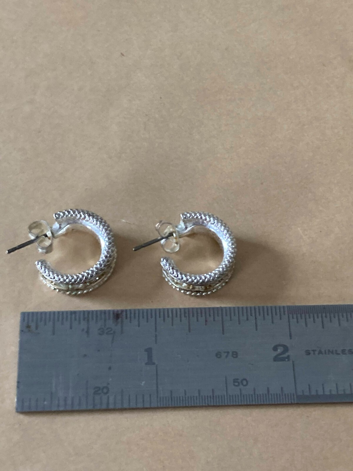 Earrings Mixed Metals and Rhinestones Hoops .5 inch