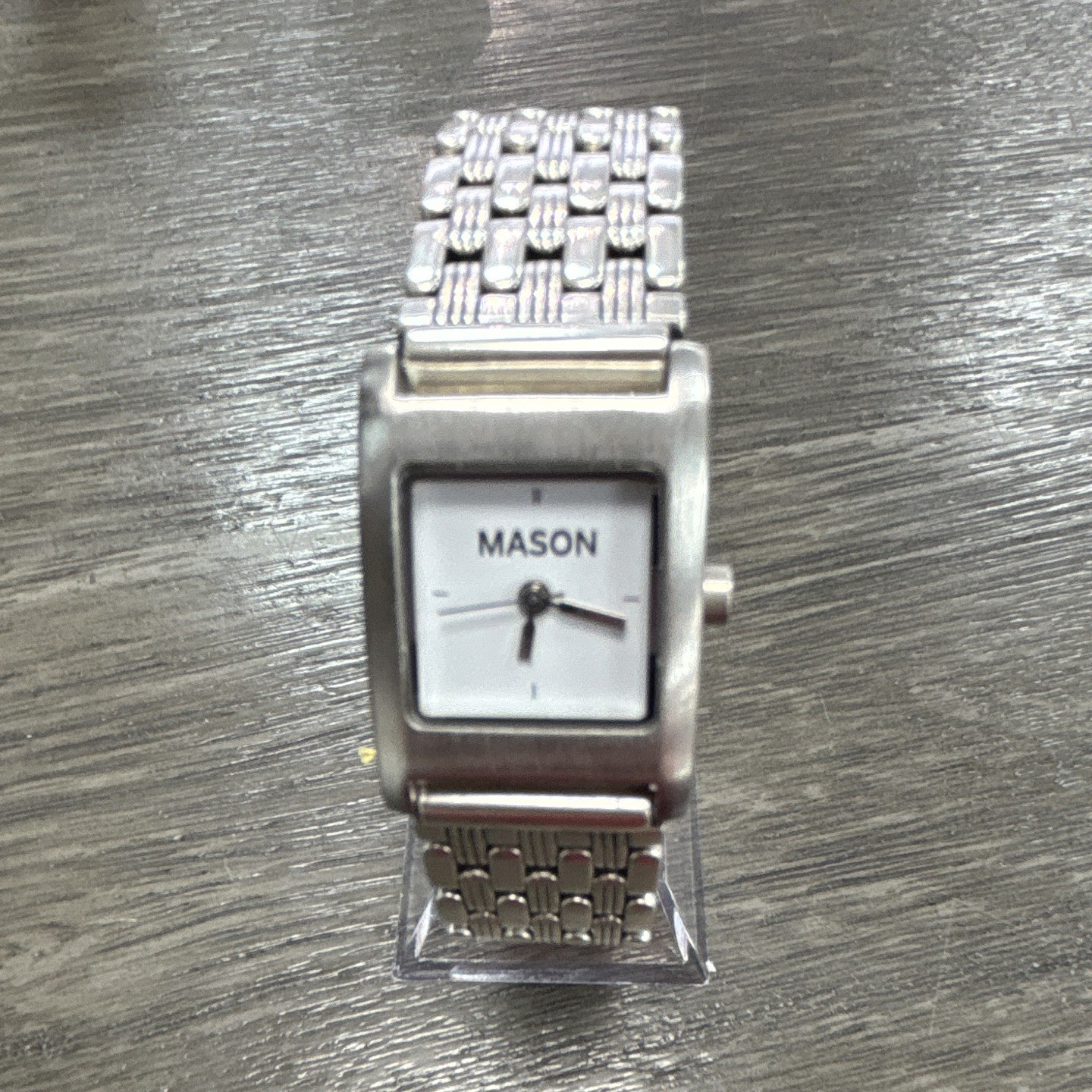 Mason Quartz Analog Wristwatch Rectangle Silver Tone Bracelet White Dial