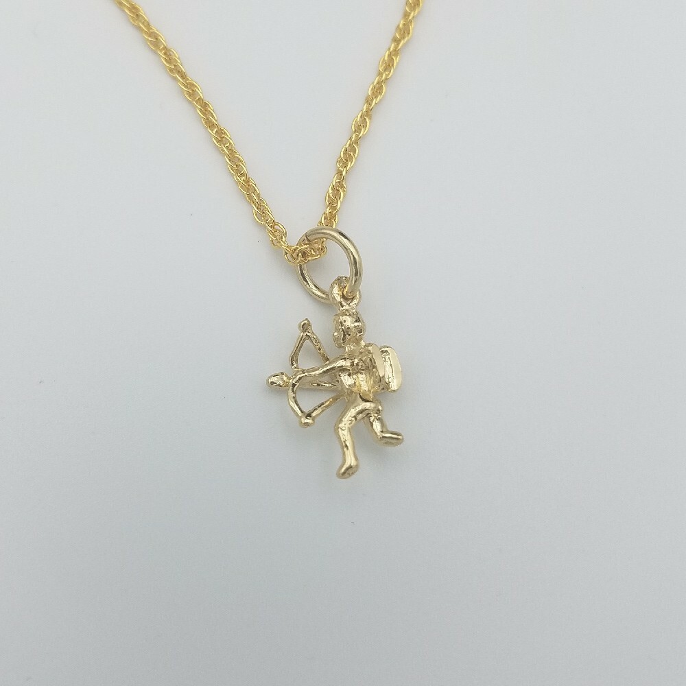 14KT GOLD EP CUPID BOW & ARROW CHARM & 16,18,20,24 OR 30″ ROPE CHAIN 2212