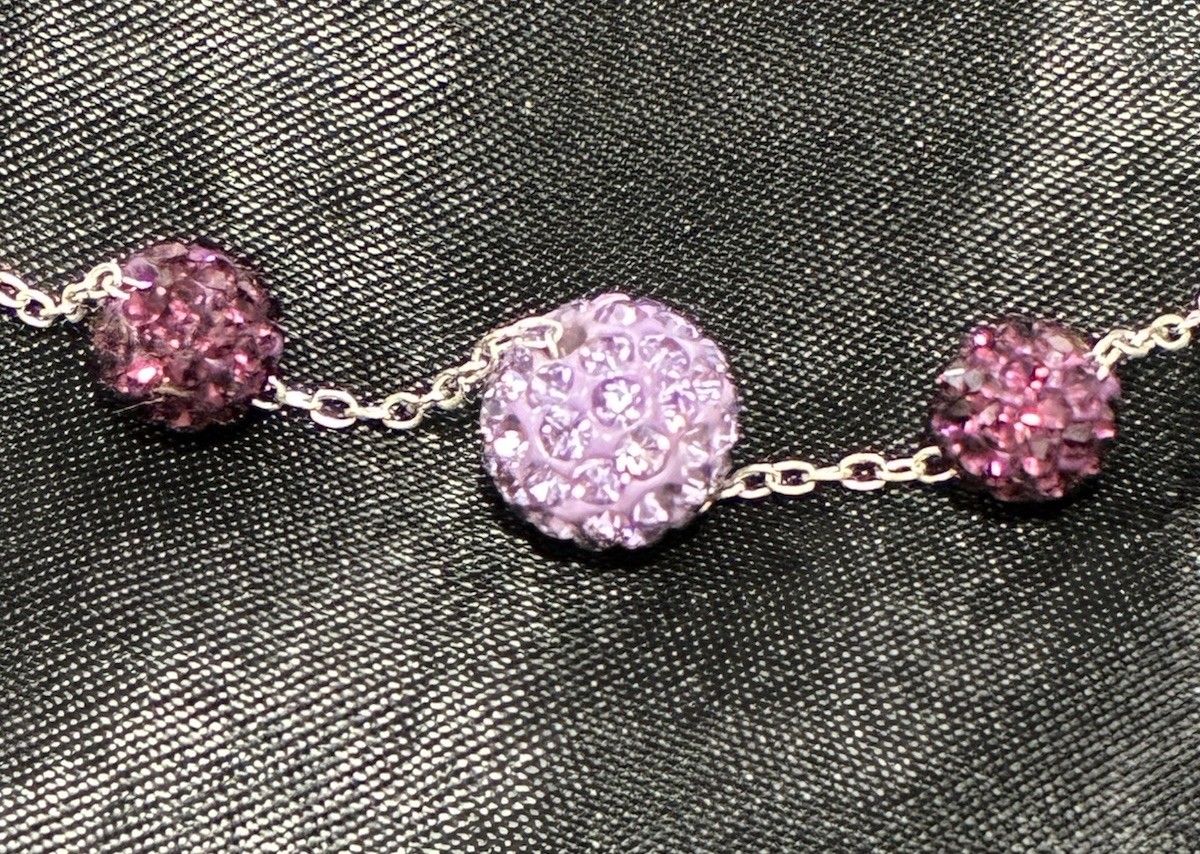 Sparkly & Dainty 19″ 925 Sterling Silver Purple Triple Charm Cluster Necklace