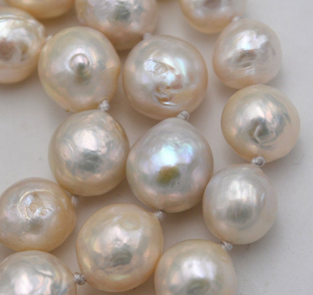 Huge 11-12mm Real Natural White South Sea Baroque Edison Pearl Necklace 14-36”