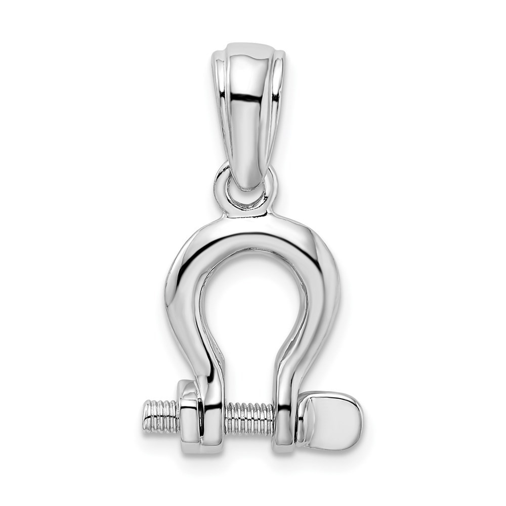 Sterling Silver Rhodium-Plated Polished 3D Medium Shackle Link Pendant L-1 Inch