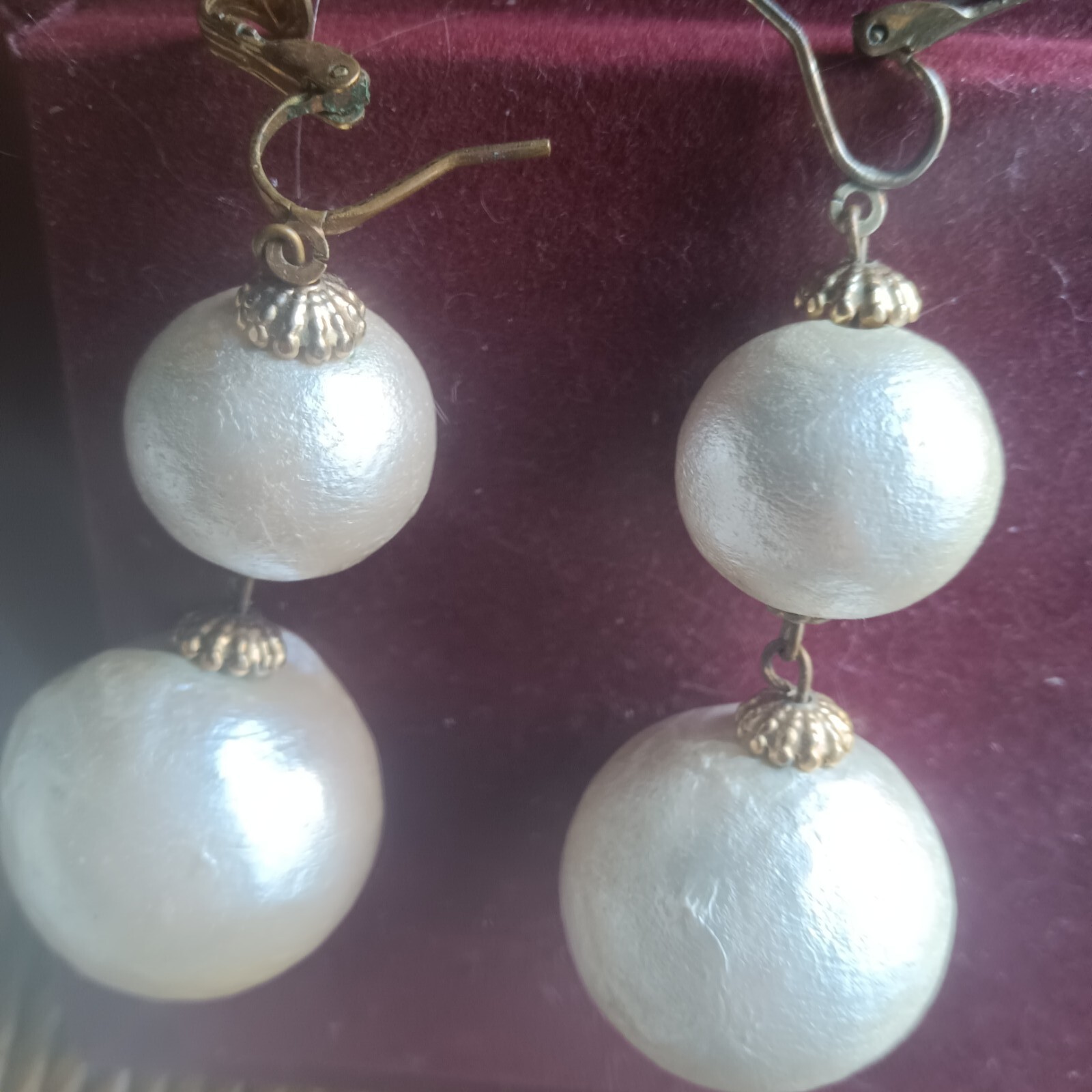 Stylish White Cotton Pearl Dangle EARRINGS 2.5″ Hook and Clip Combo