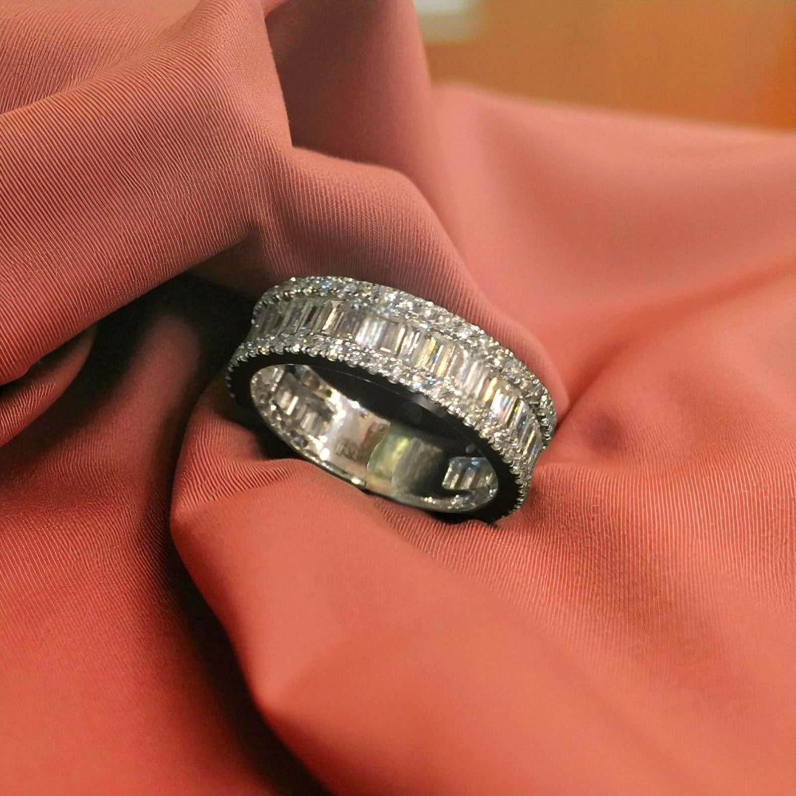 Classy 2.58 Cts Round Baguette Diamonds Unisex Half Eternity Band Ring 14K Gold