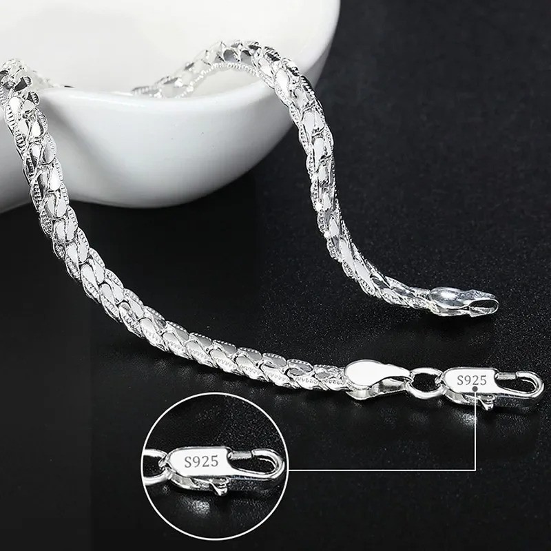 925 Sterling Silver Solid Chain Bracelet Women Men Wedding Gift Jewelry