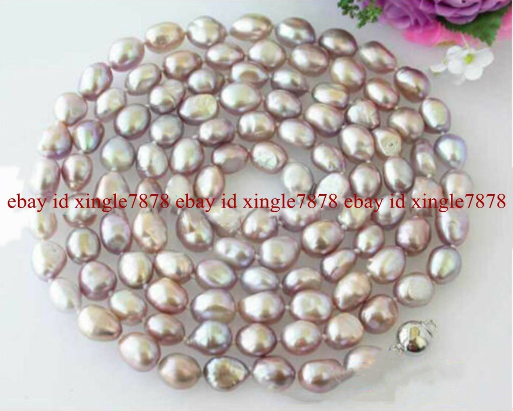 Natural 8-9mm Purple Freshwater Baroque Pearl Necklace Long 50 Inch