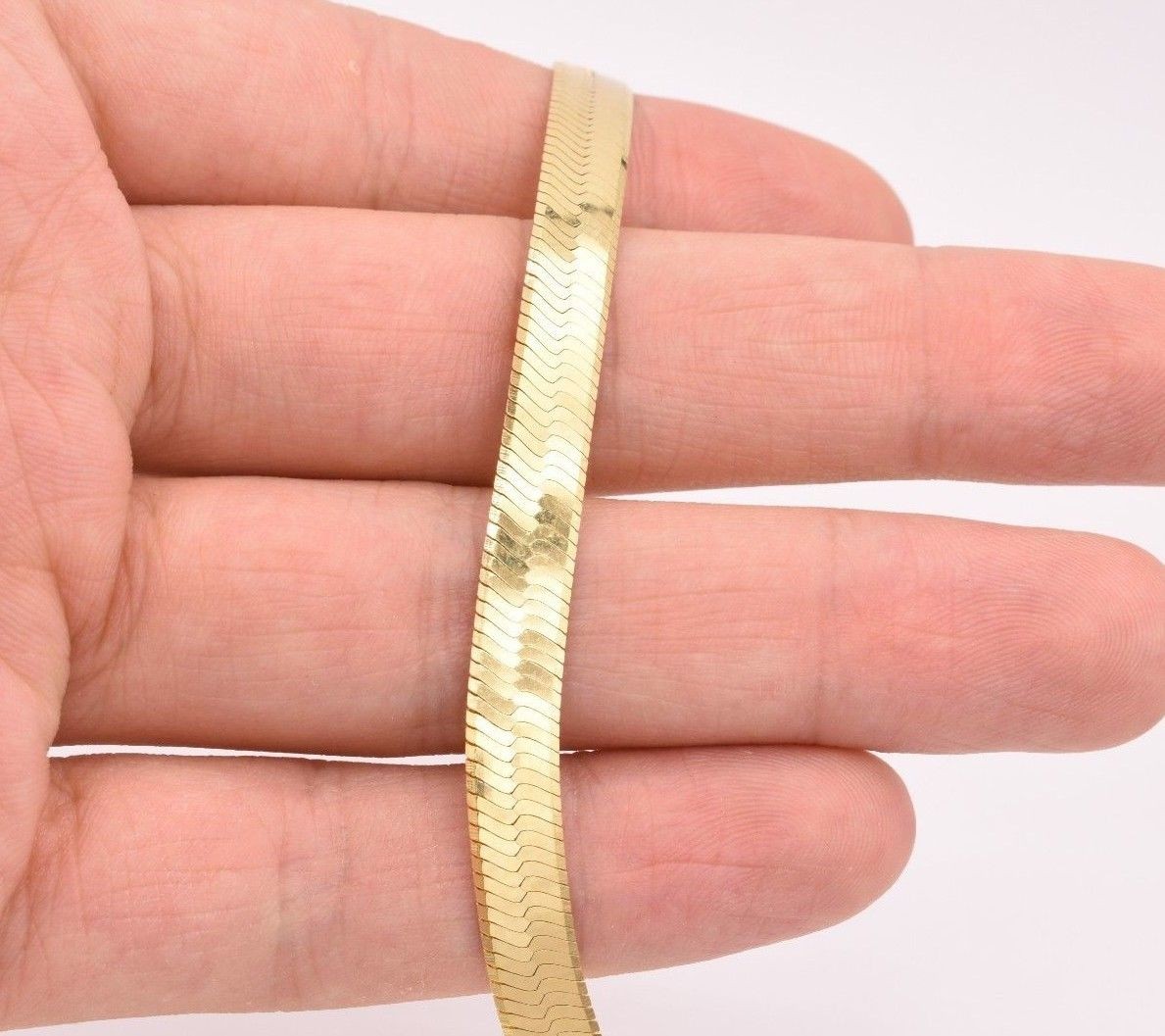 7mm Flexible Herringbone Chain Necklace Solid 14K Yellow Gold Plated Silver 925
