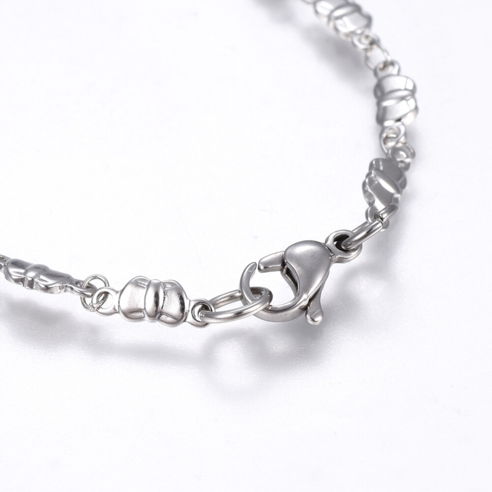Stainless Steel Link Bracelet Lobster Cross Bowknot Silver Color 7.8″ 3.5mm A76