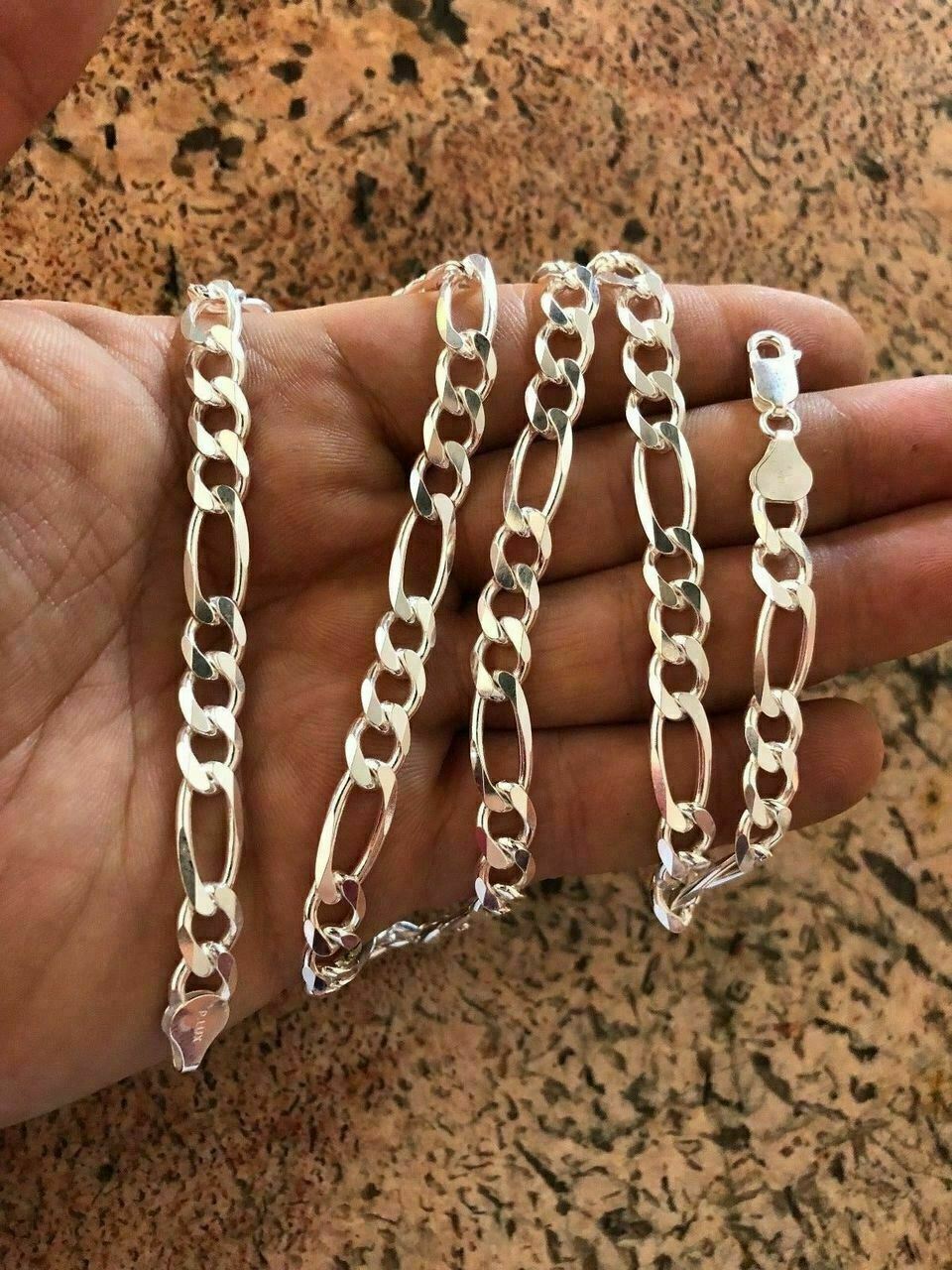 Men’s Solid 925 Sterling Silver Figaro Chain Necklace ITALY 8mm Thick 18-30″