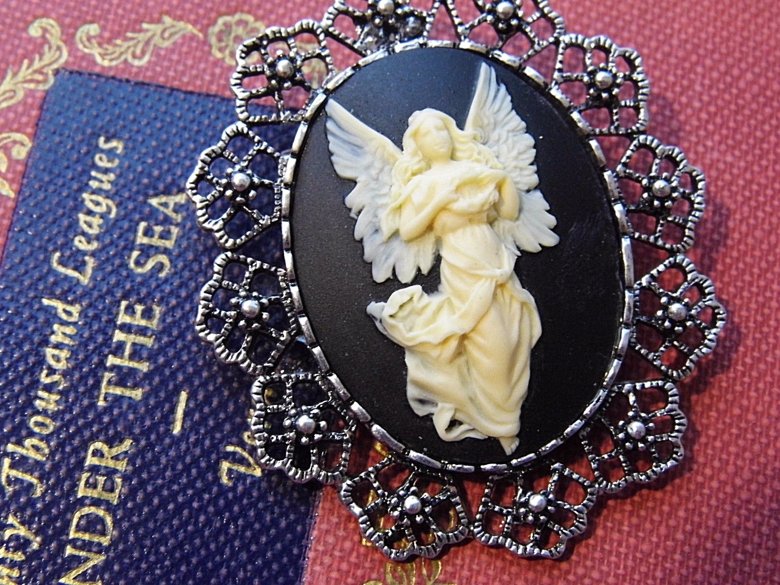 PENDANT BROOCH Cameo NECKLACE ANGEL GUARDIAN Birthday gift Anniversary BIRTHDAY