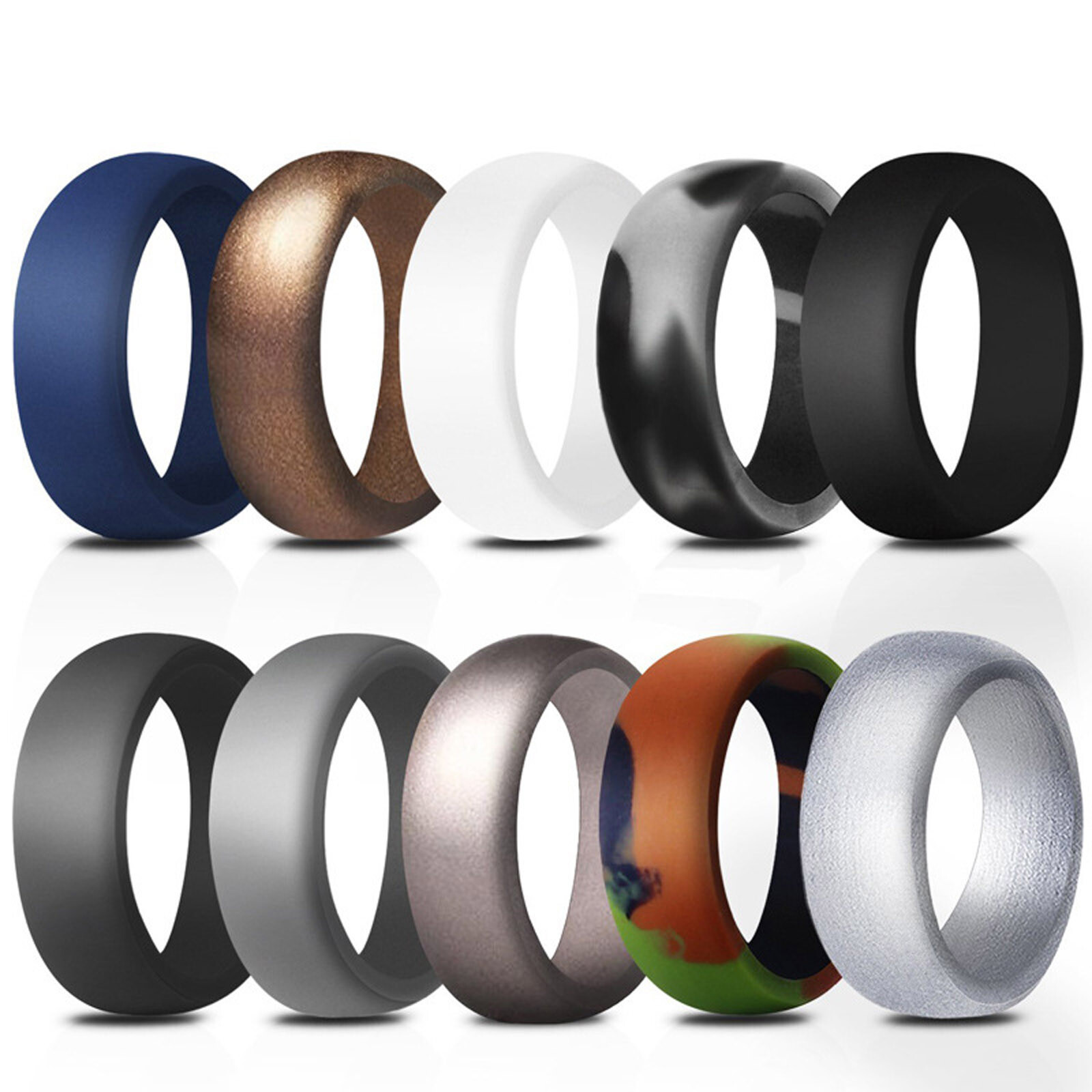 12 PACK Flexible Medical Grade Silicone Wedding Ring Sport Rubber Band Size 4-14