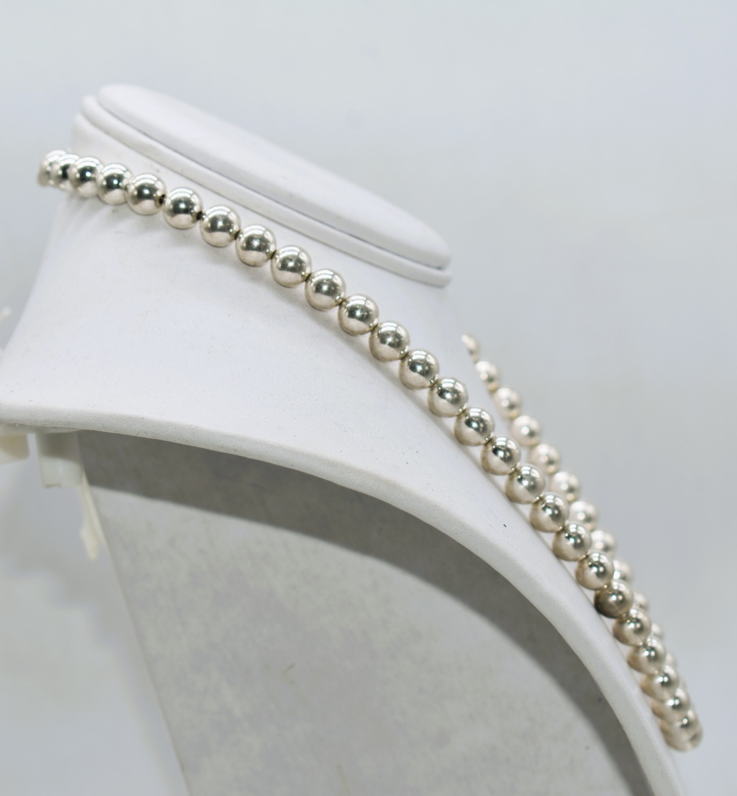 Sterling Silver Beads 7.9 mm Strand Necklace 18-3/4 inch 24.2 grams