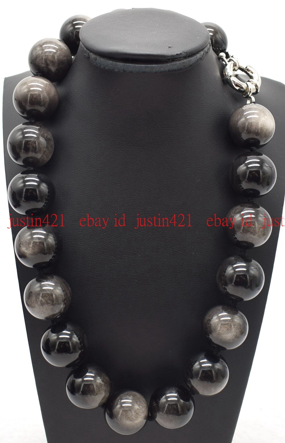 Huge 18mm Natural Silver Eye Obsidian Round Gemstone Beads Necklace 16-36″ AAA+