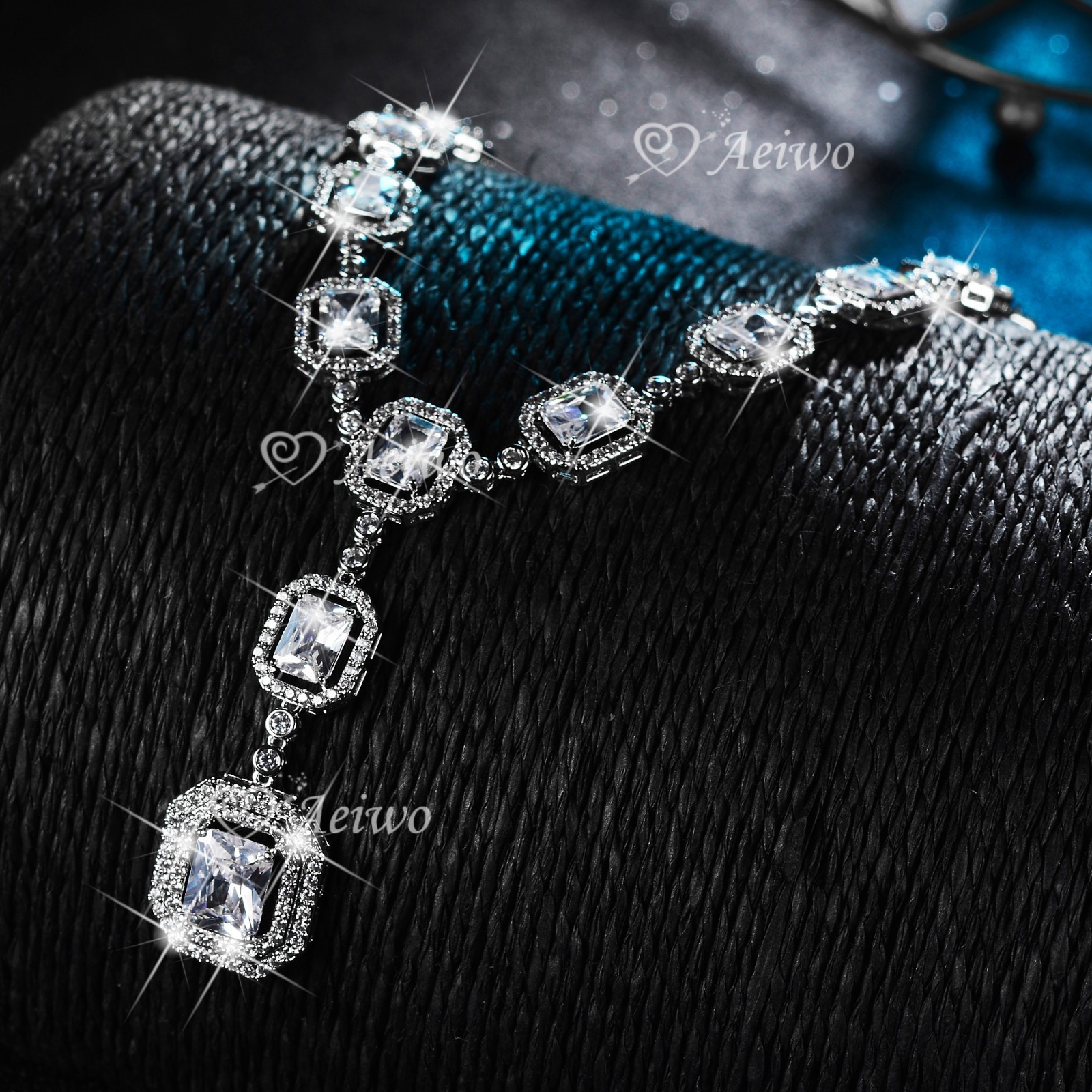 18K WHITE GOLD FILLED SIMULATED DIAMOND WEDDING PARTY NECKLACE LUXURY