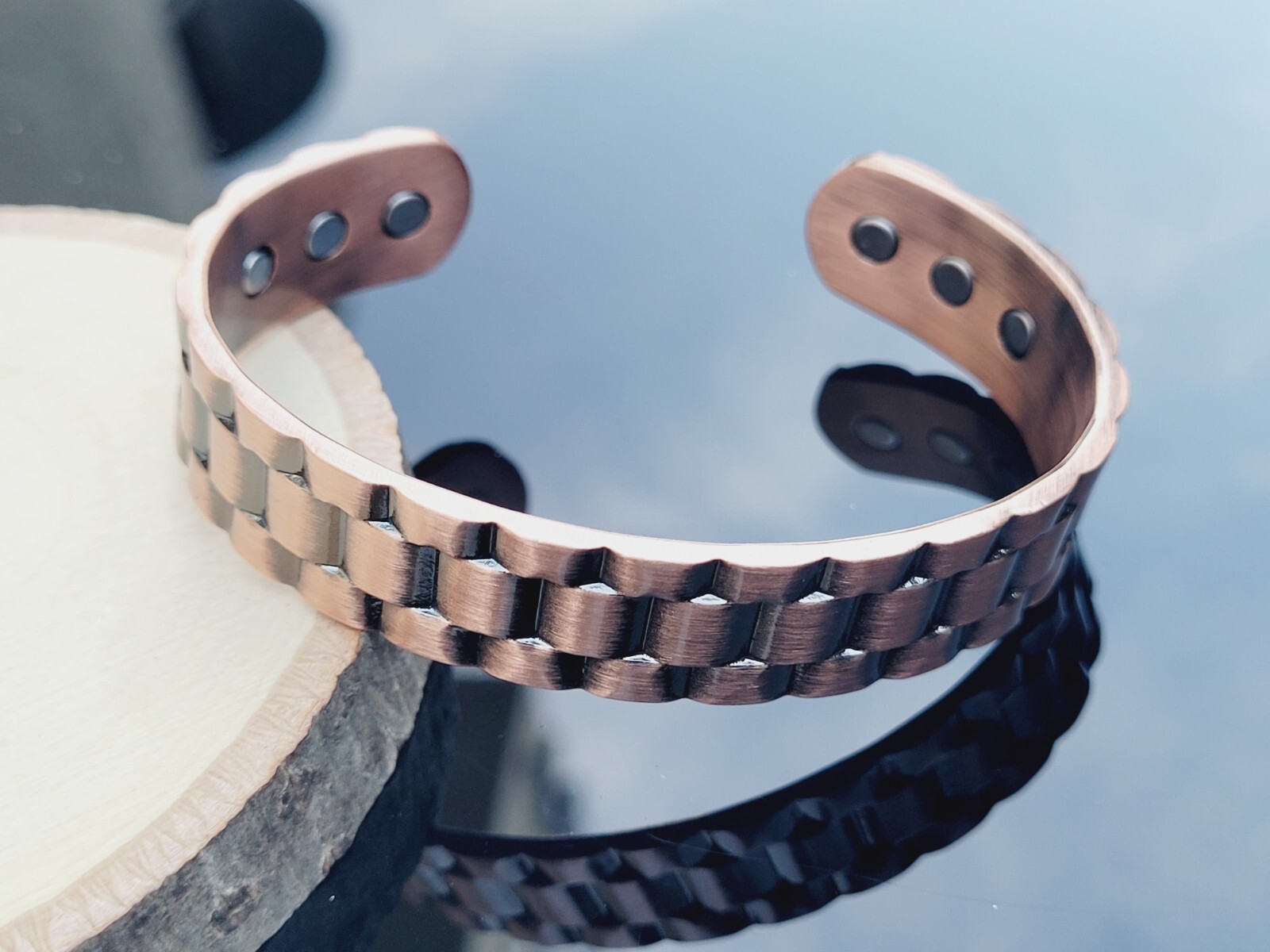 2 Pack Solid Copper Magnetic Bracelets Arthritis Pain Therapy Cuff Set