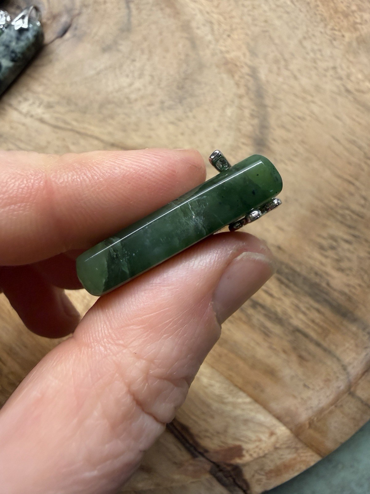 Green Nephrite Jade Pendant Artisan Rectangle