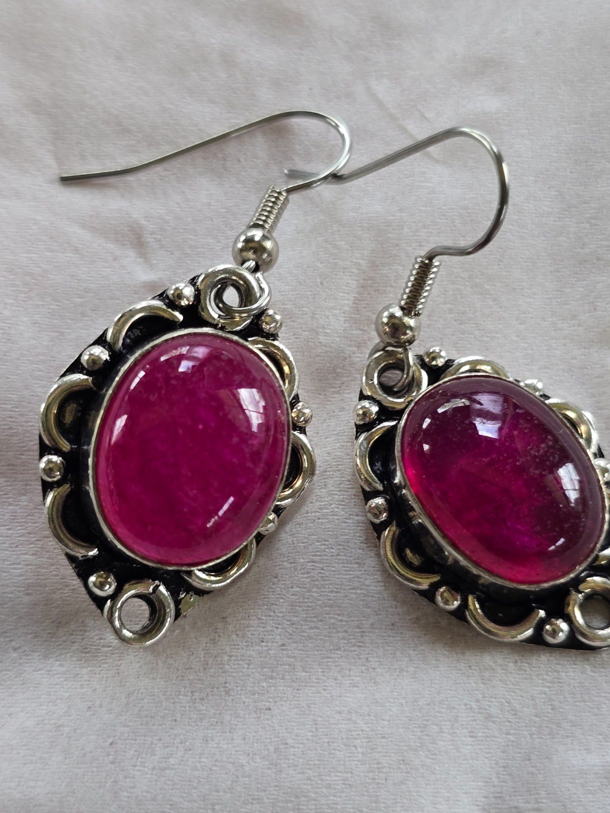 JULY BIRTHSTONE RUBY Sterling Silver Drop Earrings SS Ear Wires 12 x 15mm Stones