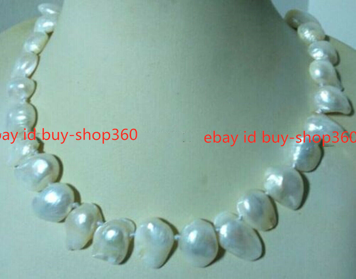 NATURAL 8x12mm WHITE BAROQUE KESHI REBORN PEARL NECKLACE 16-36in