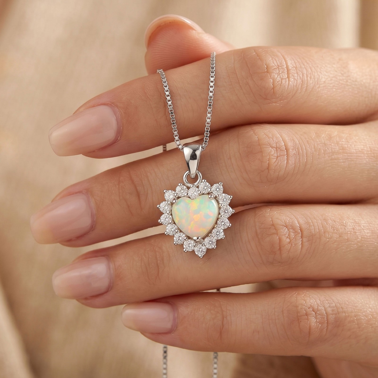 White Fire Opal Crystal Heart Pendant Healing Women Delicate Necklace Gifts