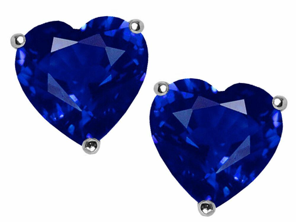 2 ct. Heart Genuine Sapphire Stud Earrings in Solid Sterling Silver