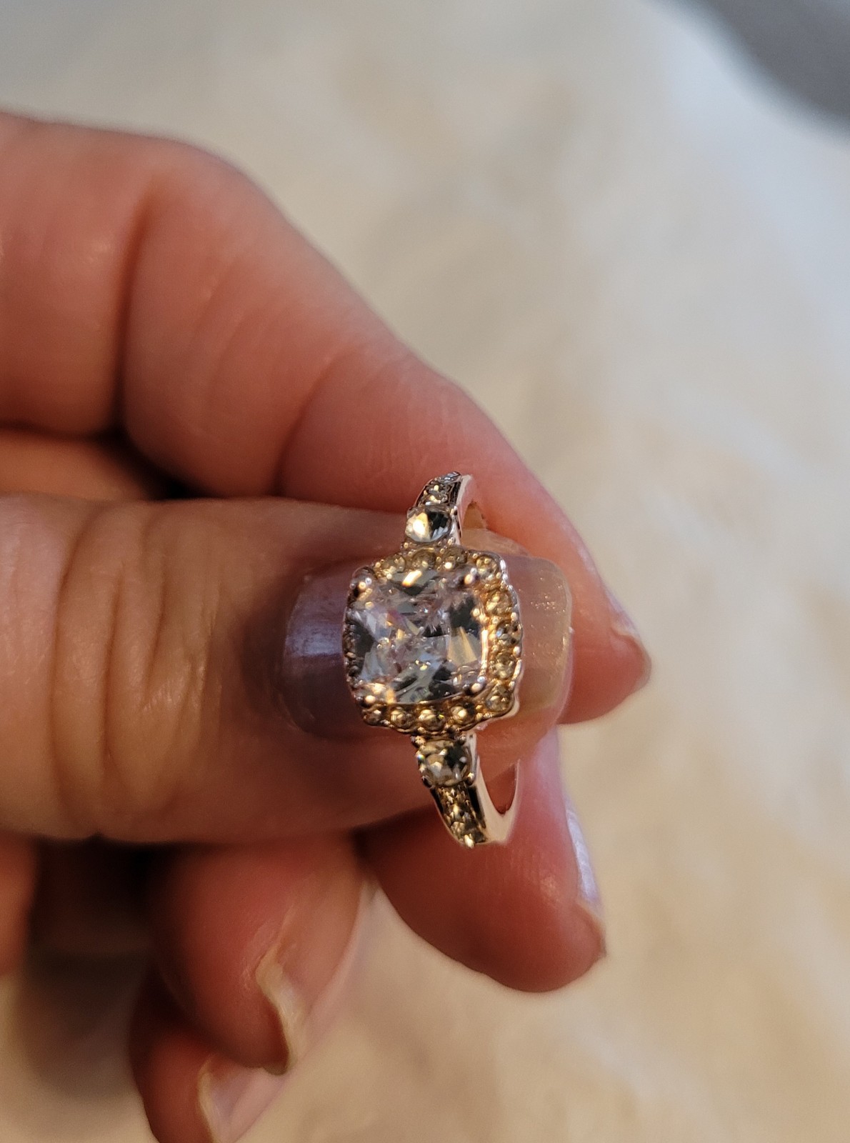 Rose Gold-Tone Halo Ring Cushion Cut Simulated Diamond – Size 6