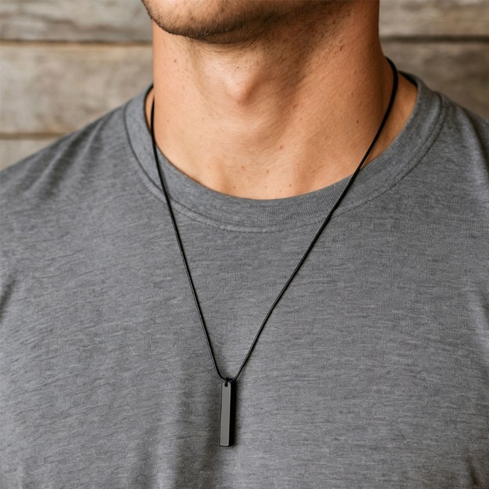 Healing Black Obsidian Bar Pendant Amulet Necklace Men Women Protection Jewelry#