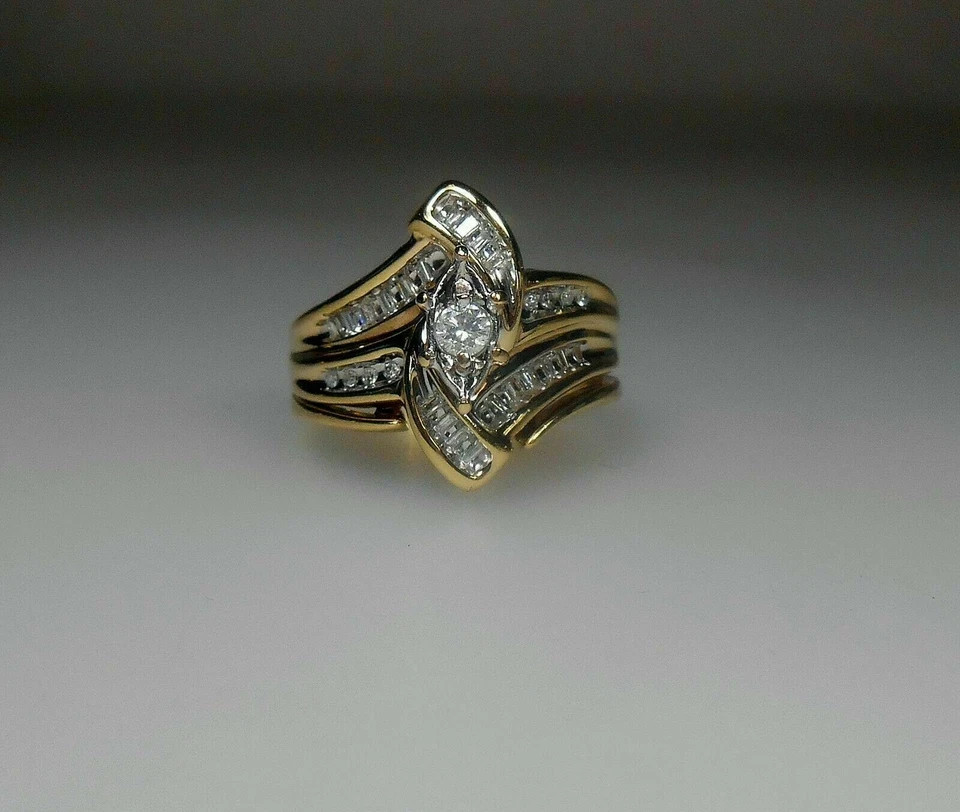 2 Ct Round Baguette Natural Moissanite Engagement Ring Yellow Gold Plated Silver