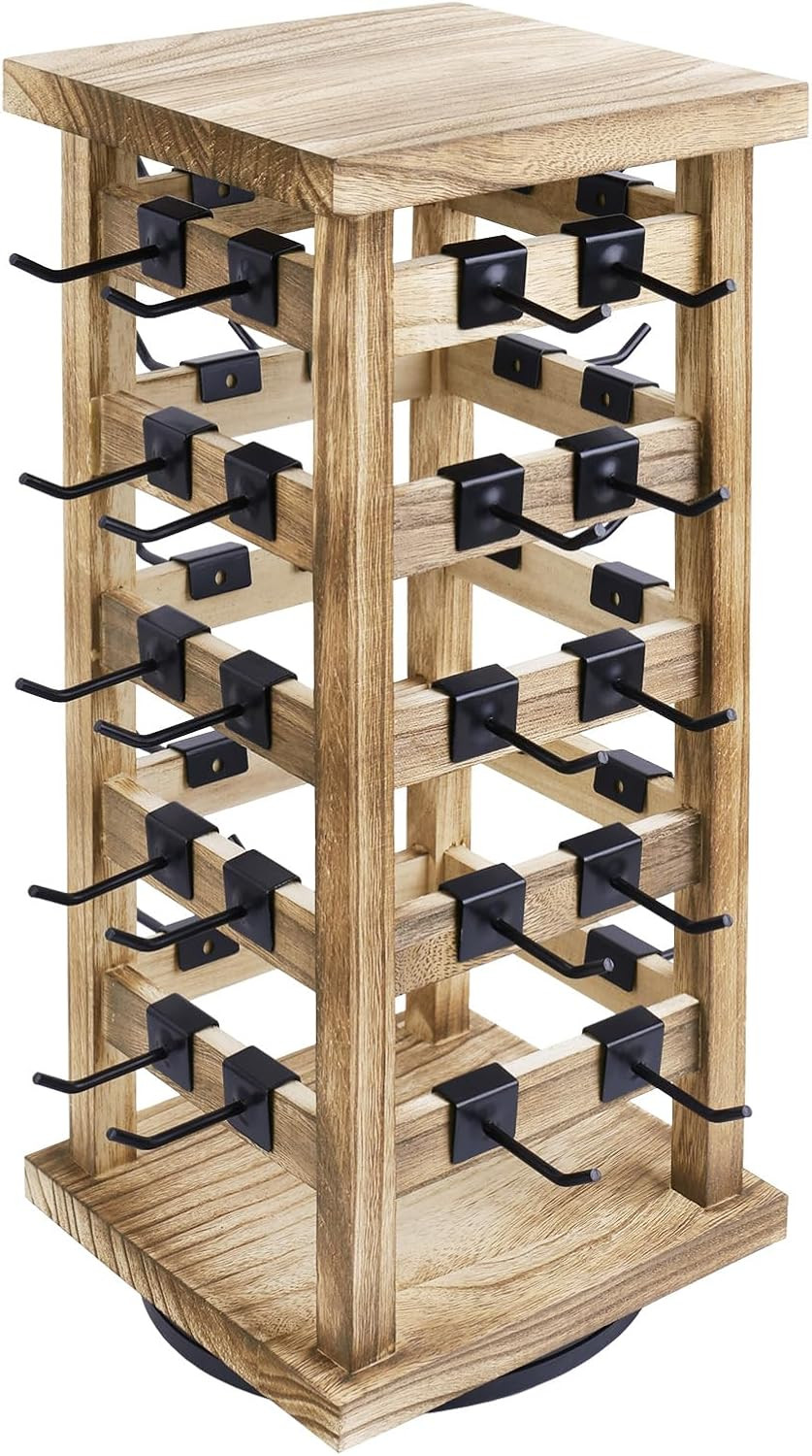 Wood Rotating Jewelry Display Removable 42 Hooks Earring Organizer Stand Oak