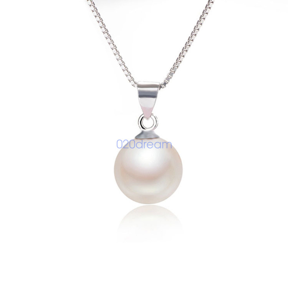 Real 925 Sterling Silver Pendant Necklace Sea Shell Pearl Drop Pendant Box Chain