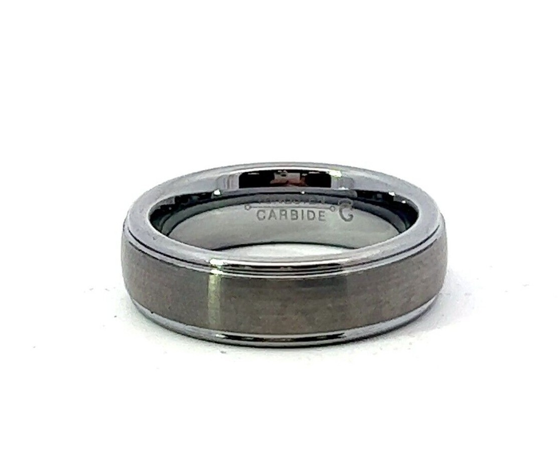 Tungsten Carbide 6.5mm Satin Center Polished Grooved Edge Band Ring