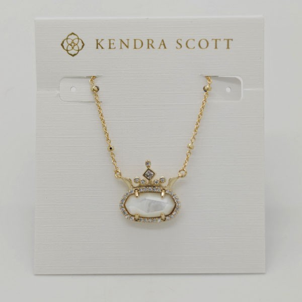 New Kendra Scott Elisa Princess Crown Gold Pendant Necklace in White Shell