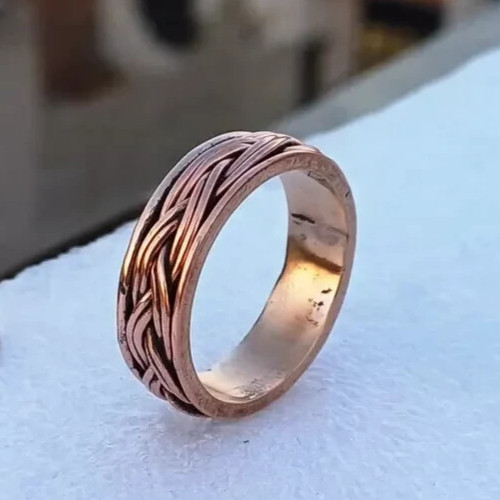Solid Pure Copper Minimalist Healing Ring, Handmade, Unisex, Braided Band