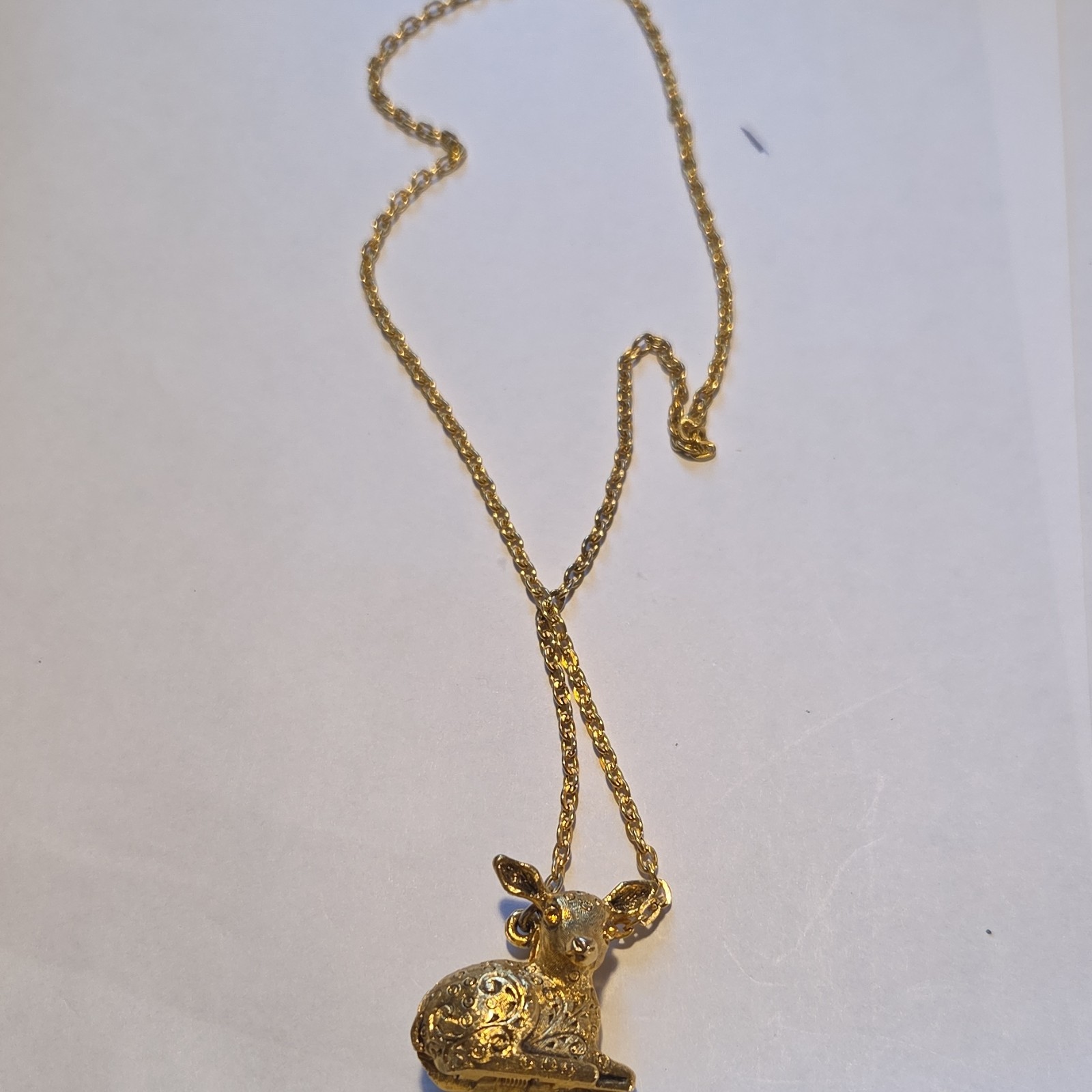 Max Factor Gold Tone Animal Locket Pendant Necklace, Metal, No Stone Cable Chain