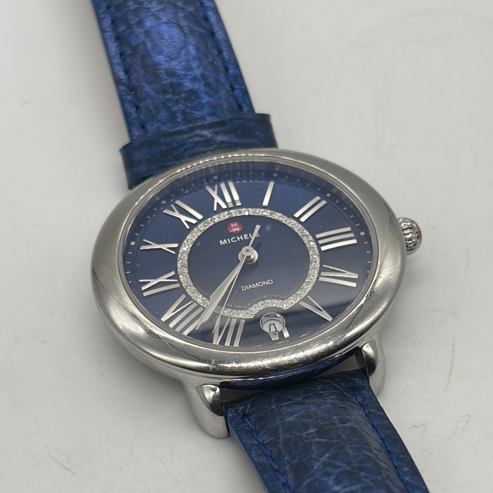 Michele Serein Diamond Watch Ocean blue Dial Genuine Leather Band MW21B00A0964