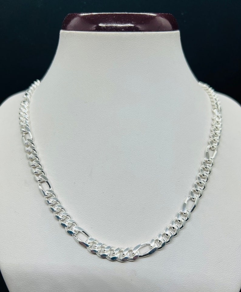 925 Solid Sterling Silver Figaro cuban Link Chain Necklace For Women And Men