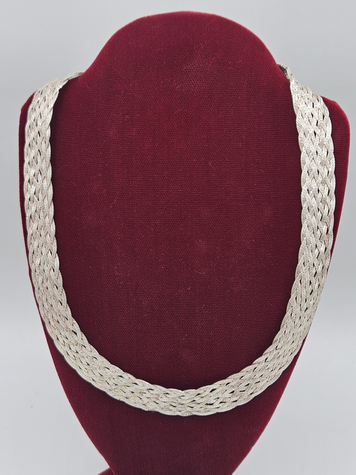 Wide Woven Sterling Silver Sparkly Necklace Made In Italy w/ gift Box 22.5 grams