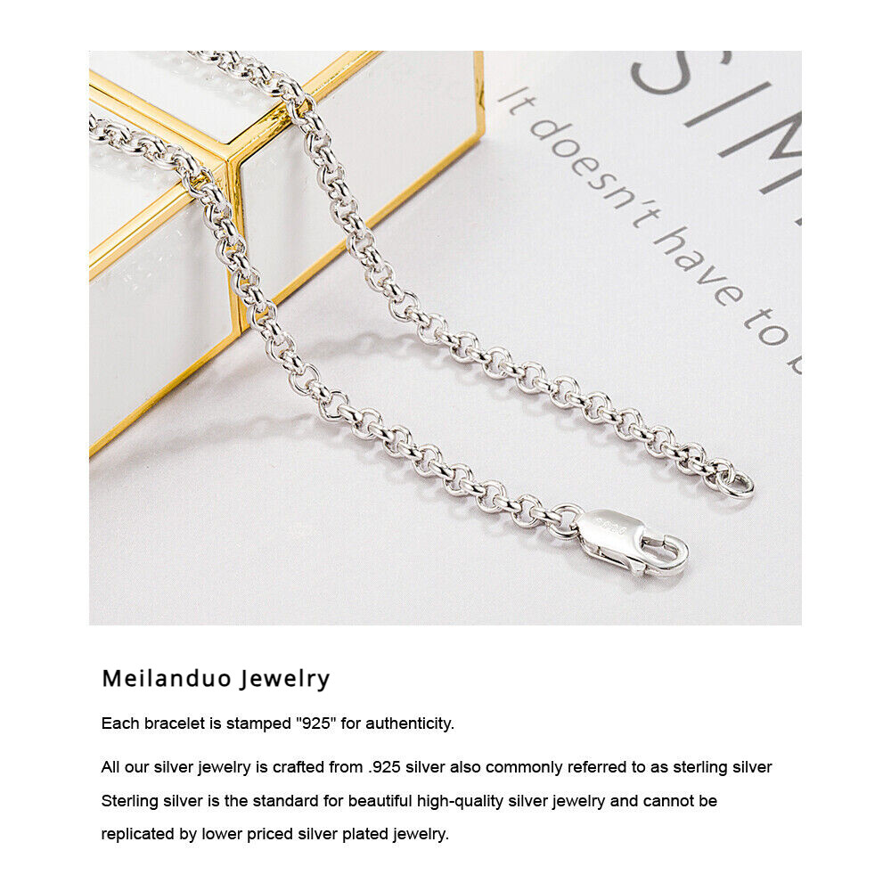 925 Sterling Silver Rolo Round Cable Chain Necklace 3mm 18″-28″ for Women & Men