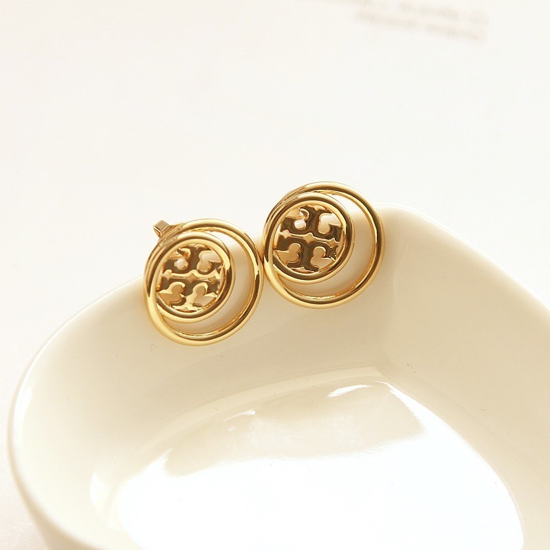 New Tory Golden Classic Double Circle Earring with Jewelry Pouch