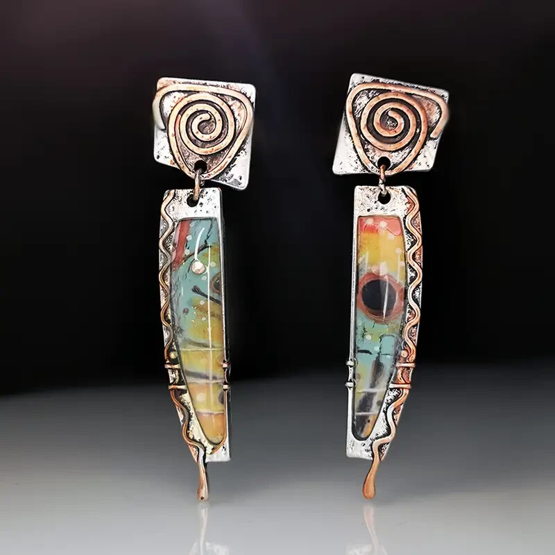 Vintage Spiral Colorful Drop Dangle Earrings 925 Silver Plated Boho Jewelry New