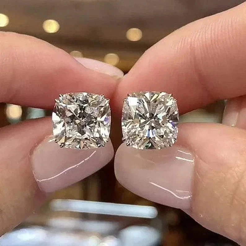 2Ct Cushion Lab Created Diamond Solitaire Stud Earrings 14K White Gold Plated