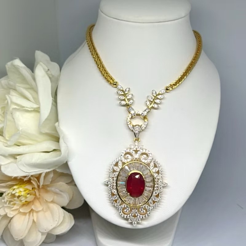 Swiss sapphire diamond pendant with hoop necklace 18K 24K 24in women gift girl