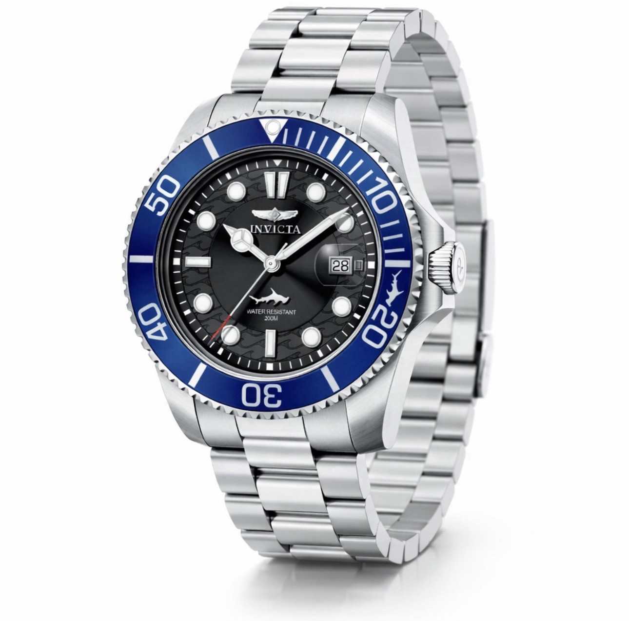 Invicta Pro Diver Men’s Watch 42mm – Blue Bezel Black Dial – SS Case/Band 50828