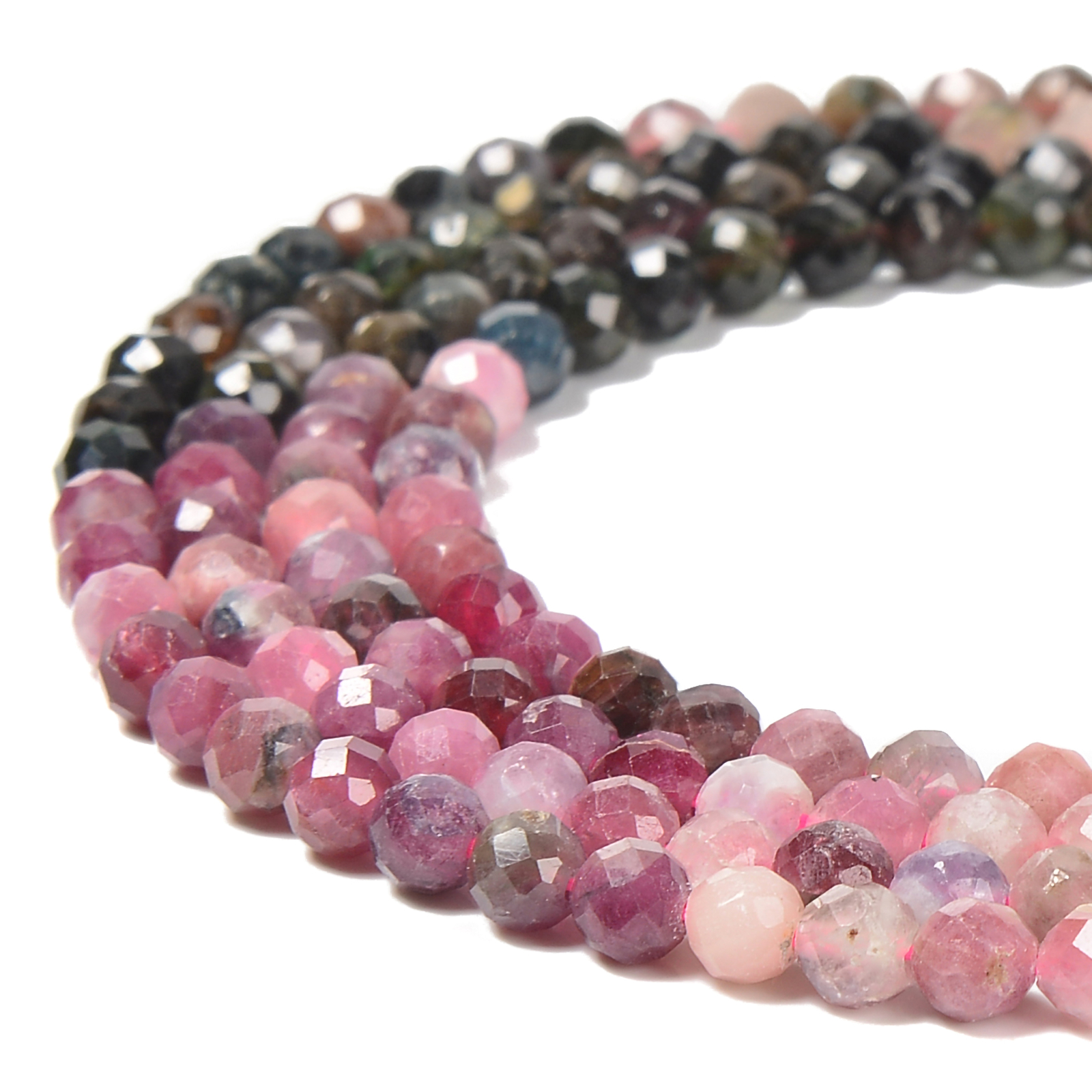 Natural Gradient Multi Color Tourmaline Faceted Round 3.5mm 4.5mm 15.5” Strand
