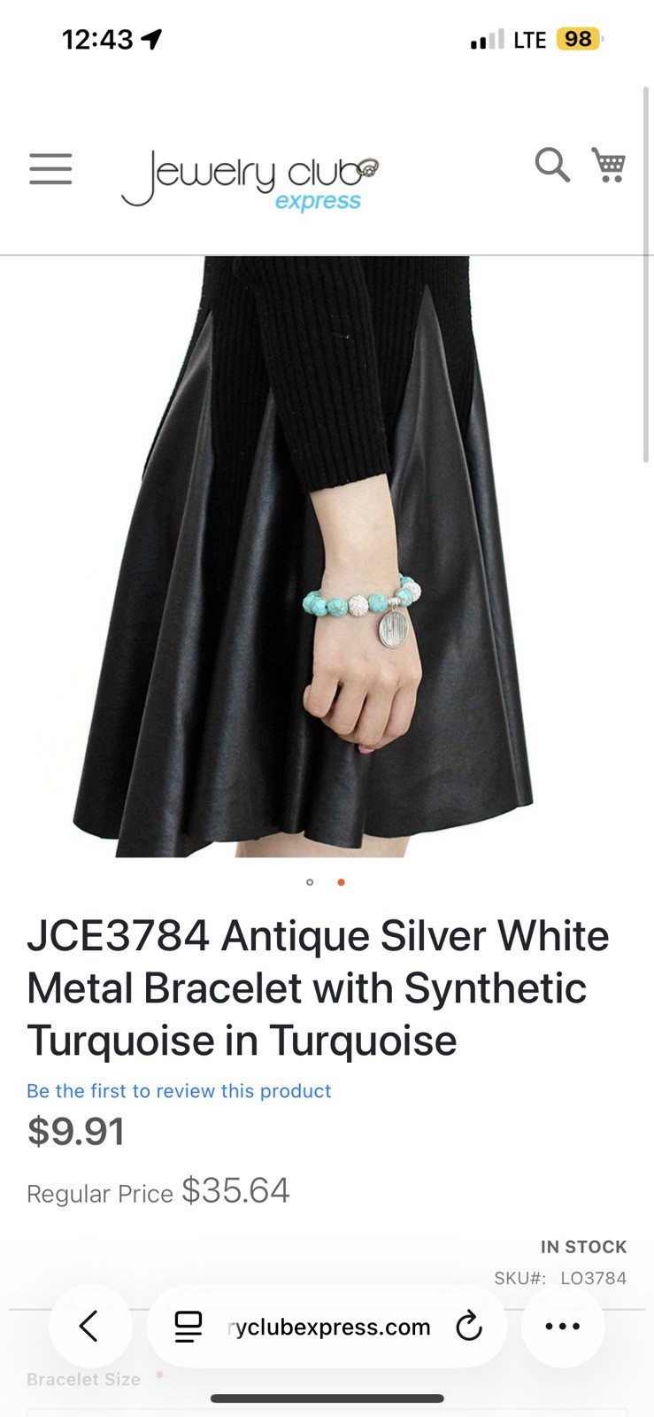 JCE3784 Antique Silver White Metal Bracelet with Synthetic Turquoise