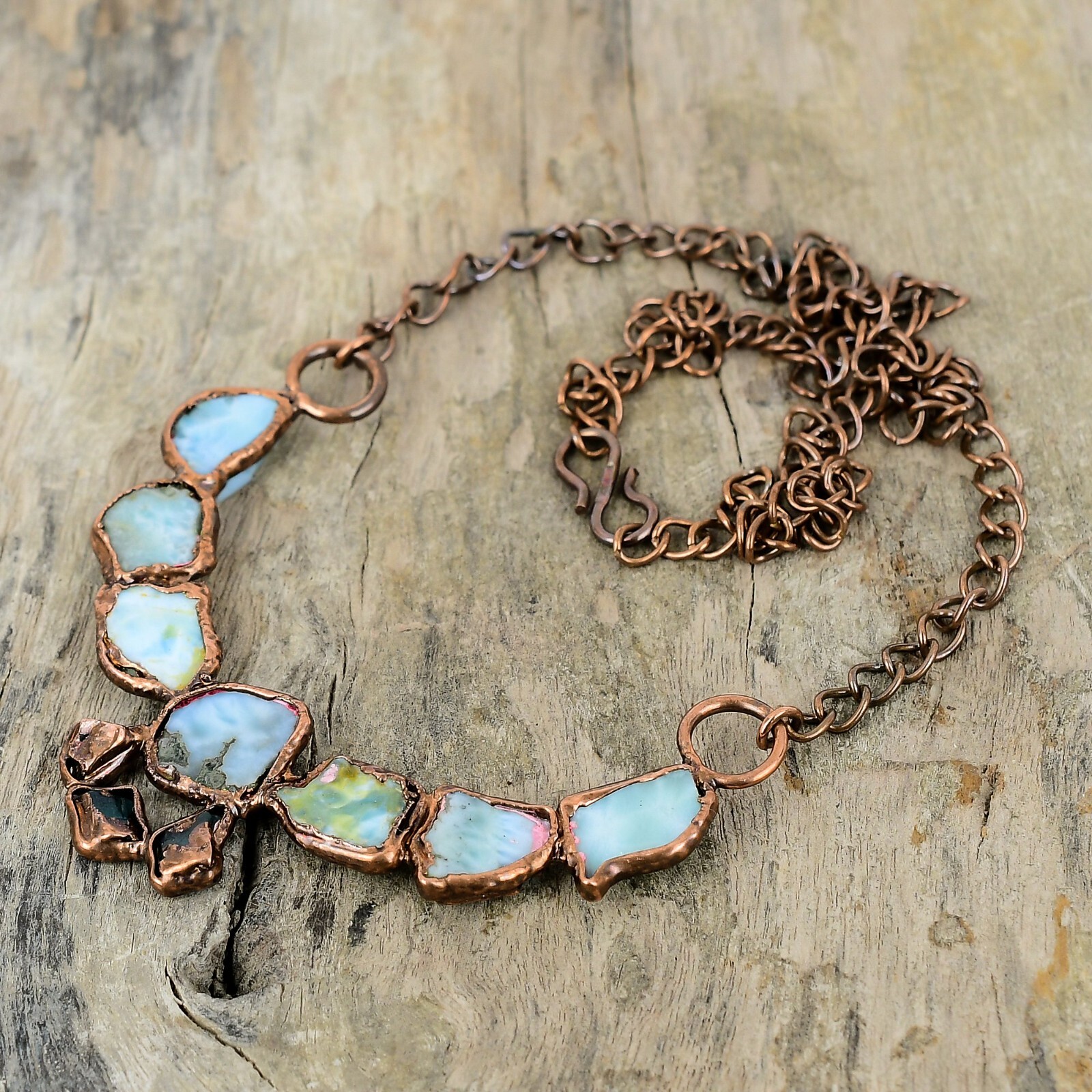 Larimar Rough Copper Gift For Sister Electroformed Adjustable Necklace 18.0″