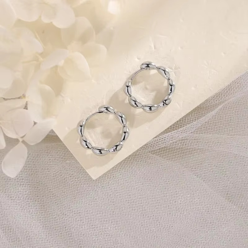 10mm Organic Textured Bubble Hoop Earrings Small Chunky Huggie Women Gift