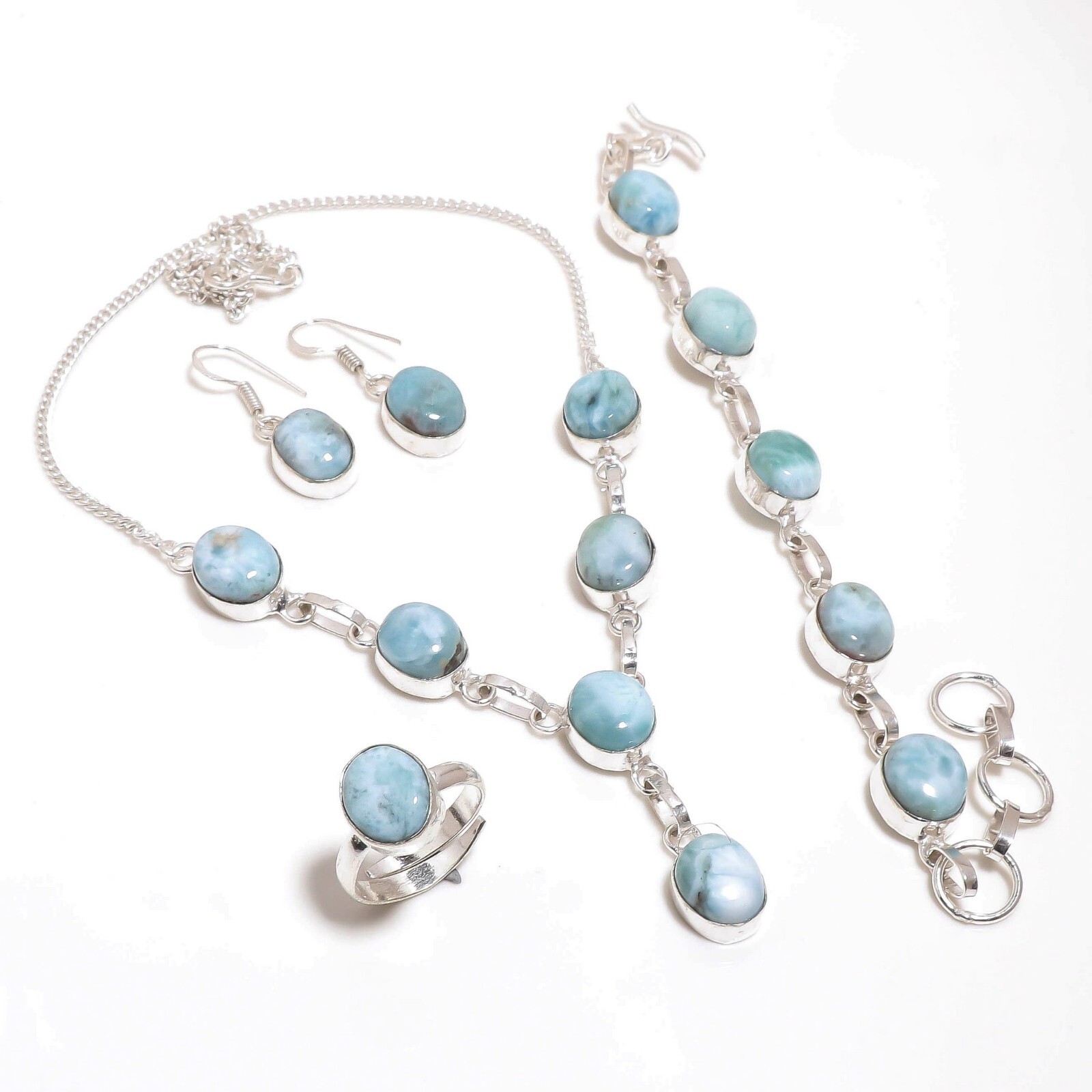 Natural Dominican Republic Larimar Gemstone Handmade Jewelry Set