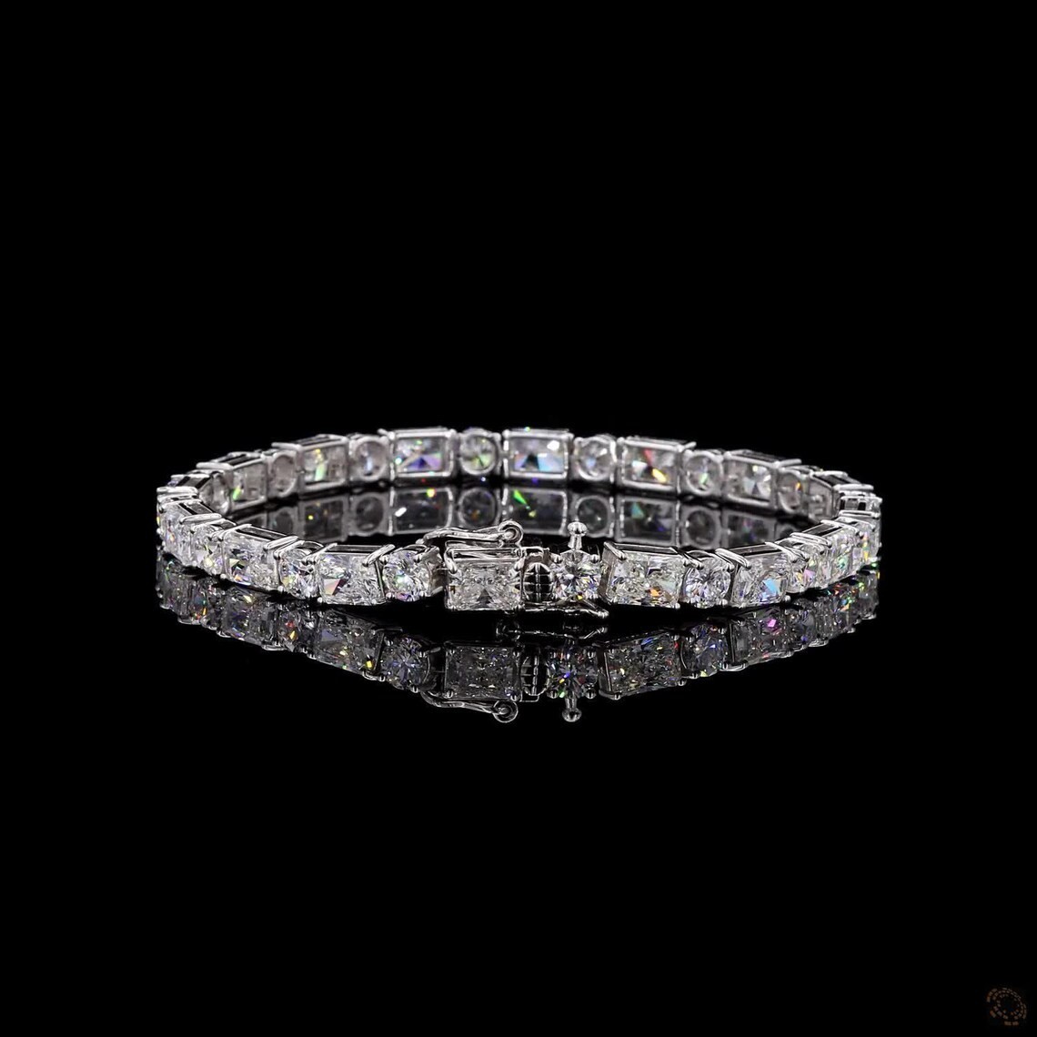 24 CT Radiant & Round Cut Moissanite Tennis Bracelet – Unisex 14K White Gold or